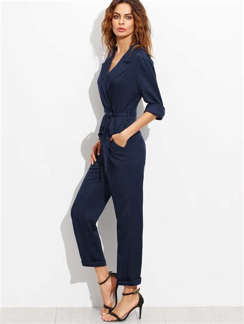 Surplice Lapel Neckline Self Tie Jumpsuit Shein Sheinside