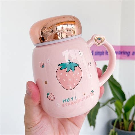 Kawaii I Love Strawberry Ceramic Mug Bestofkawaii In 2021 Mugs