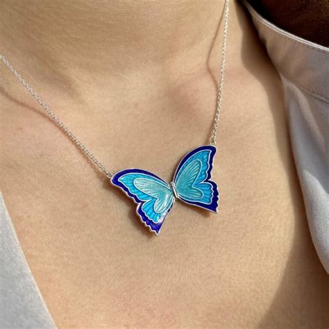 Large Enamel Butterfly Necklace Vintage Charm