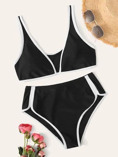 Contrast Piping Halter Bikini Set Artofit