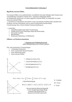Übung Wiederholung WS Vorlesung Einführung in Umweltökonomik