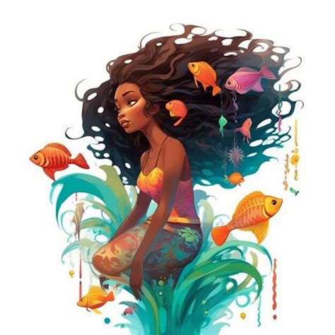 Premium Ai Image A Mermaid With A Fish In Her Hand Is Surrounded By Fish