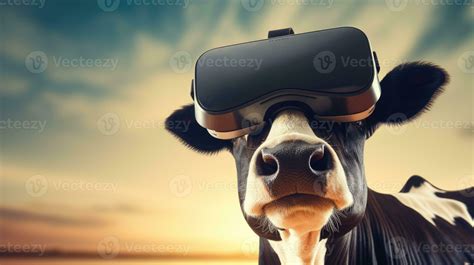 Cow Wearing Virtual Reality Goggles Virtual Reality Concept