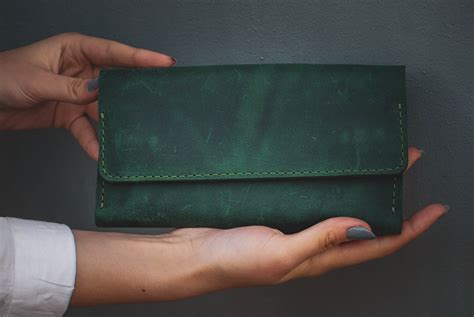 Green Leather Wallet, Personalized Leather Wallet, Leather Wallet ...