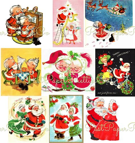 Vintage Printable Christmas Cards Mr and Mrs Santa Claus - Etsy