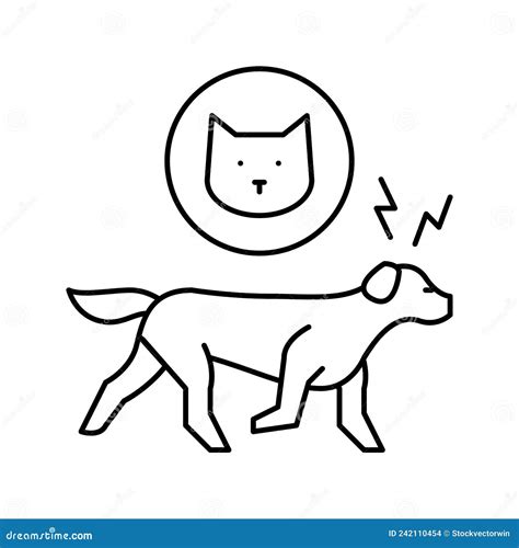 Dog Chasing Cat Line Icon Vector Illustration Stock Vector