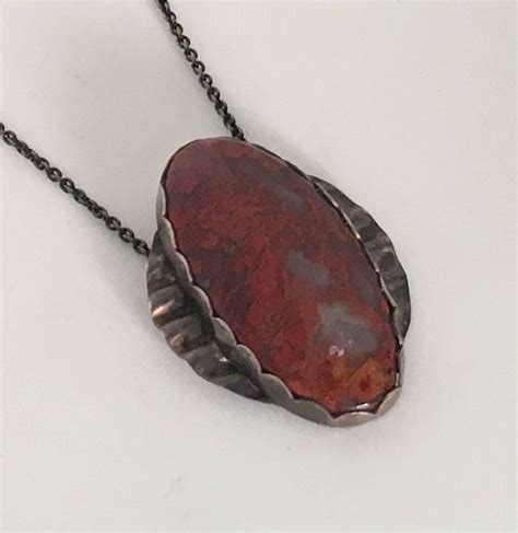 Rustic Red Jasper Necklace Red Jasper Pendant In Sterling Etsy