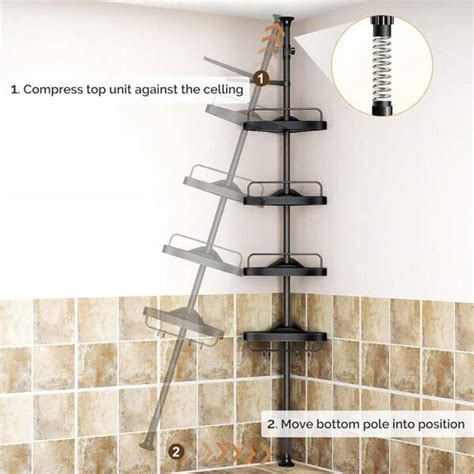 HAMITOR Corner Shower Caddy Tension Pole: Adjustable Stainless Steel ...