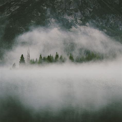 Nature Dark Foggy Lake Mountains Landscape iPad Air Wallpapers Free Download