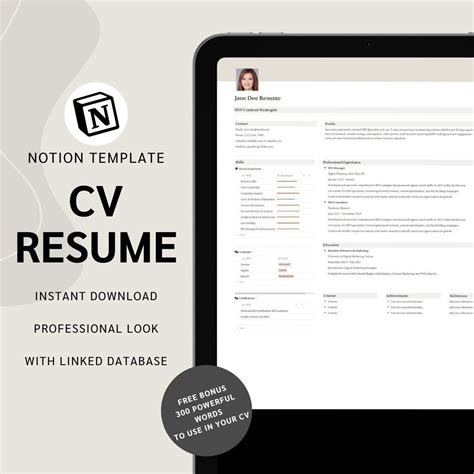 Notion Resume Template Professional Modern Resume Template For Notion Clean Modern Executive