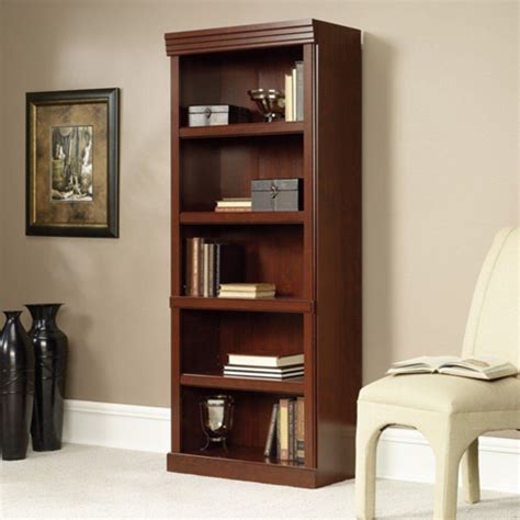 71 Inch High 5 Shelf Wooden Bookcase In Cherry Finish Cherry Bookcase