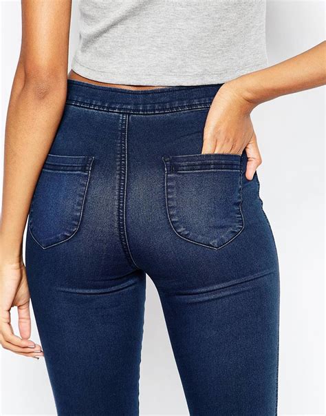 Asos Rivington High Waist Denim Jeggings In Debbie London Blue In Blue