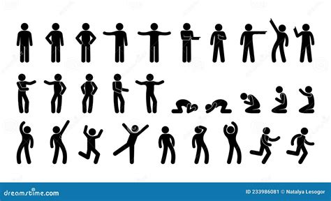 Big Set Of Stickman Icons Stick Figure People In Various Poses