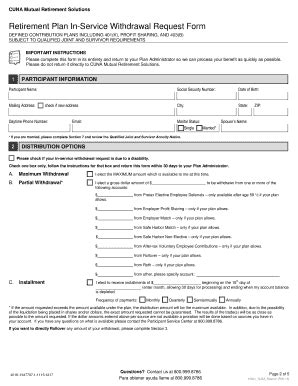 Fillable Online Retirement Plan In Service Withdrawal Request Form Fax