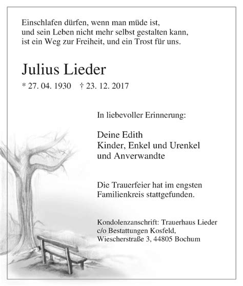 Traueranzeigen Von Julius Lieder Trauer In NRW De