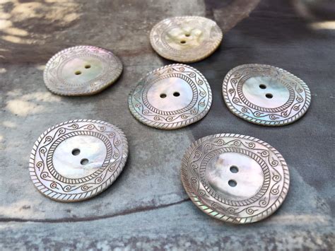 Mother Of Pearl Buttons Vintage Large Carved Mop Buttons Etsy