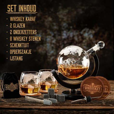 Whisiskey Whiskey Karaf Wereldbol Luxe Whisky Karaf Set L