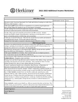 Fillable Online Student S Untaxed Income Worksheet