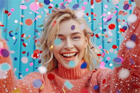 Blonde Girl Having Fun With Confetti Premium AI Generated Image
