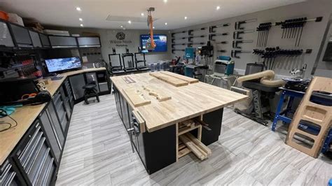 Spacious Garage Workbench with Organized Tool Storage