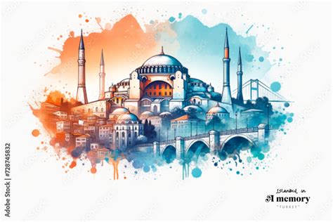 Depict Istanbul S Hagia Sophia And The Bosphorus Bridge In A Minimalist