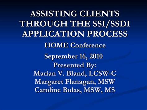 2010 HOME Conference - SSI/ SSDI Application | PPT