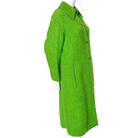 Sills Bonnie Cashin Vintage Coat Green Boucle Leather Trim Toggle