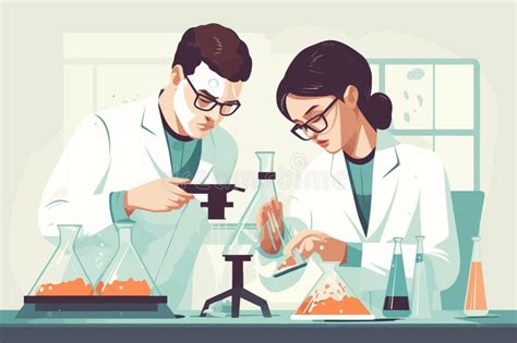 Scientist Man And Woman Working In Laboratory Vector Illustration