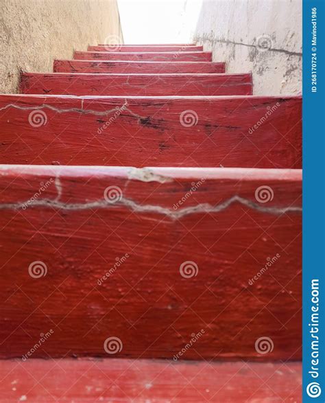 Stock Photo Of Old Concrete Staircase Painted With Maroon Color Light