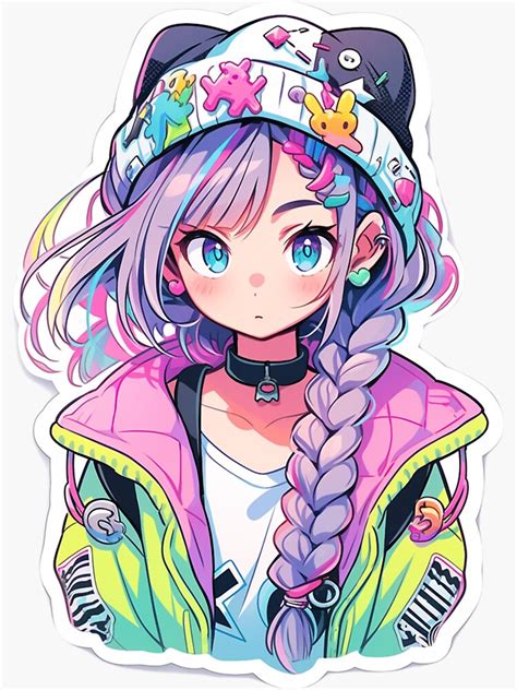 "Anime Aesthetic Punk Braid Beanie Otaku Girl Kawaii " Sticker for Sale ...