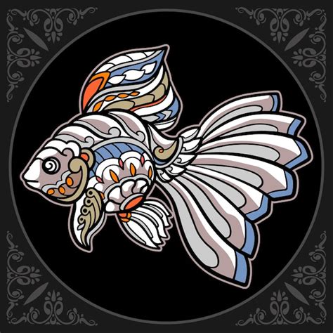 Premium Vector Colorful Goldfish Zentangle Arts Isolated On Black