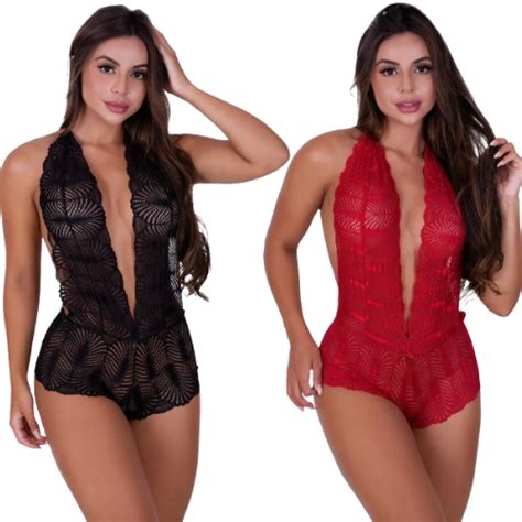 Kit 2 Body Feminino Sensual Rendado Costa Nua E Decote Em V Bory Lingerie Sexy Shopee Brasil