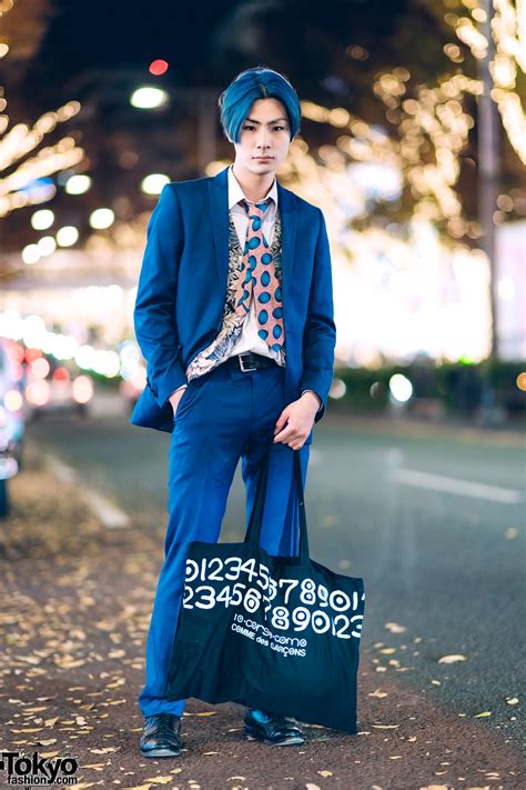 Tokyo Menswear Street Style w/ Blue Hair, Blue Suit, Comme des Garcons ...