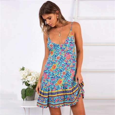 Hirigin Women Fashion Sexy Sleveless Wrap Boho Floral Mini Dress Ladies