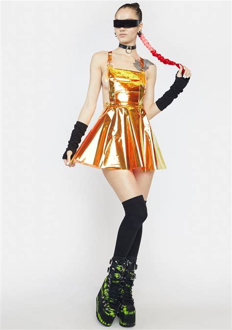 Club Exx Clear Holographic Overall Dress Orange Overall Dress Rave