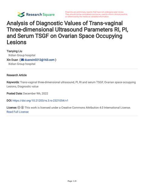 Pdf Analysis Of Diagnostic Values Of Trans Vaginal Three Dimensional