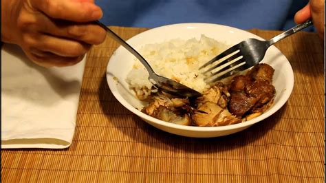 Eating Adobo And Rice With A Spoon And Fork Youtube