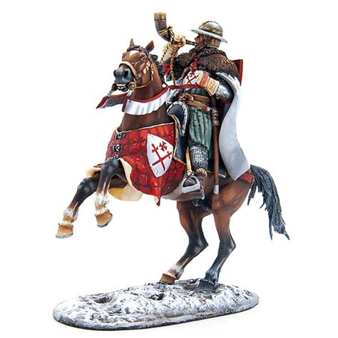 Mounted Teutonic Sergeant Blowing Horn Livonian Order Single Mounted