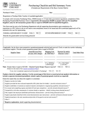 Fillable Online Luc Purchasing Checklist And Bid Summary Form Luc Fax