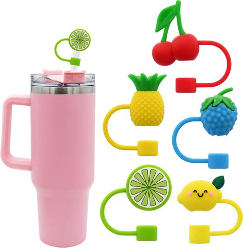 Yellow Lemon Straw Cover Cap Reusable Silicone Straw