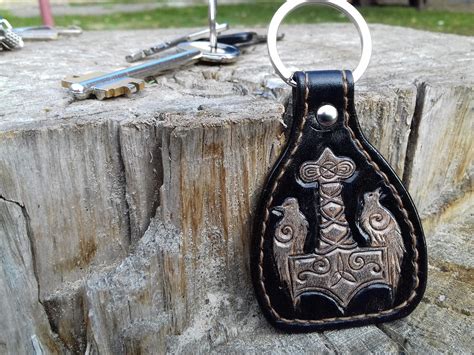 Thors Hammer Mjolnir Keychain Leather Keychain Custom Etsy