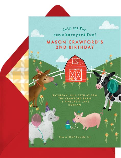 Barnyard Birthday Invitations in Green | Greenvelope.com