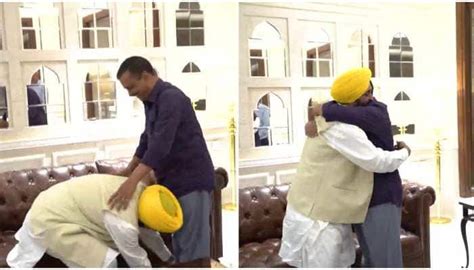 After AAP S Massive Victory In Punjab Bhagwant Mann Touches Arvind