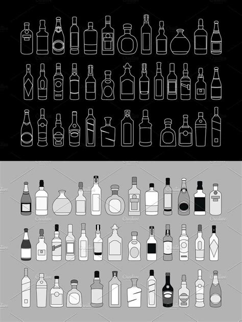 Vector Alcohol Bottles Line Icons Line Icon Container Design Alcohol Bottles