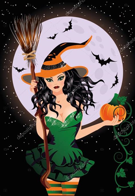 Happy Halloween Sexy Night Witch With Pumpkin Vector Illustration