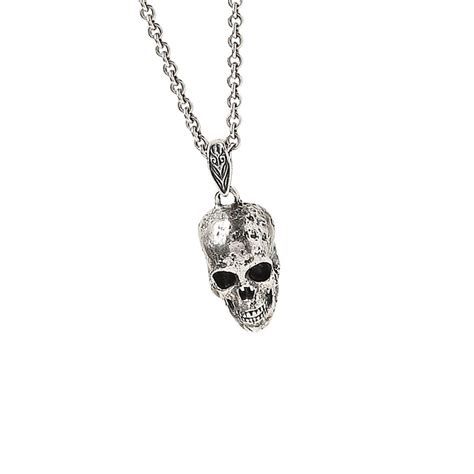 John Varvatos Chain Necklace Silver Skull Hammered Pendant For Men