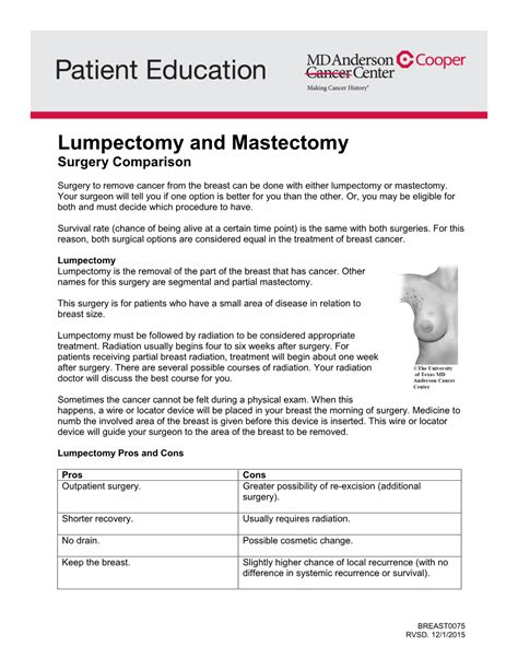 Lumpectomy And Mastectomy Surgery Comparison Docslib