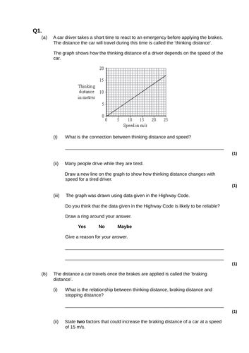 2019 Aqa Gcse Physics Forces Stopping Distances Teaching Resources