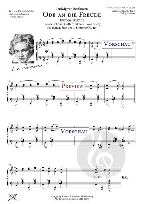 Ode an Freude von Ludwig van Beethoven Noten für Akkordeon