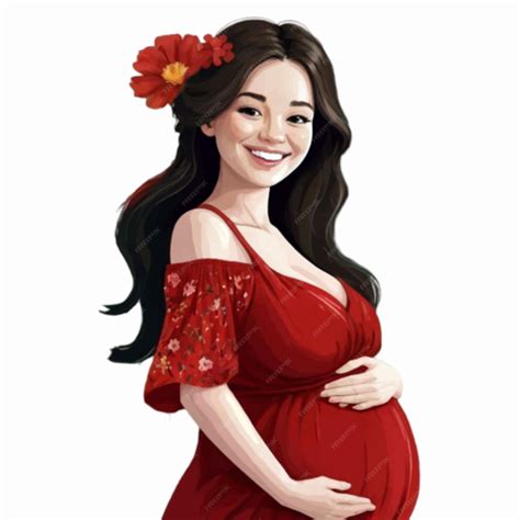 Premium Vector Happy Pregnant Woman Hugging Her Belly Wearing Red